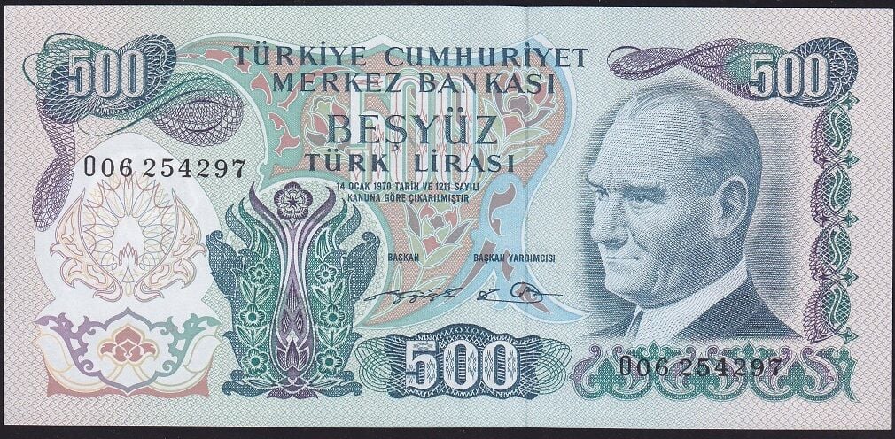 6.Emisyon 2.Tertip 500 Lira O06 254297 Çil