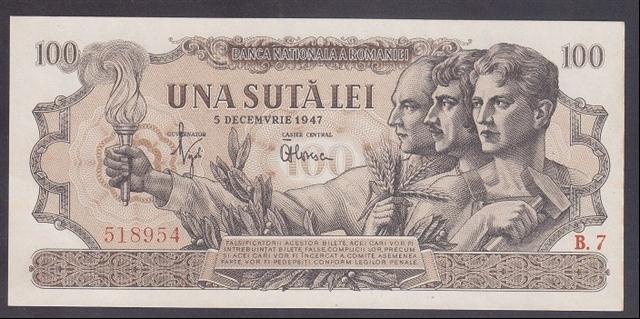 ROMANYA 100 LEİ 1947 ÇİLALTI ÇİL P67