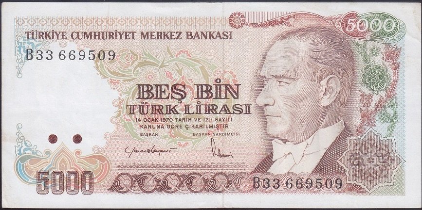 7.Emisyon 2.Tertip 5000 Lira B33 669509 Çok Çok Temiz