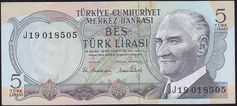 6.Emisyon 2.Tertip 5 Lira J19 018505 Çilaltı
