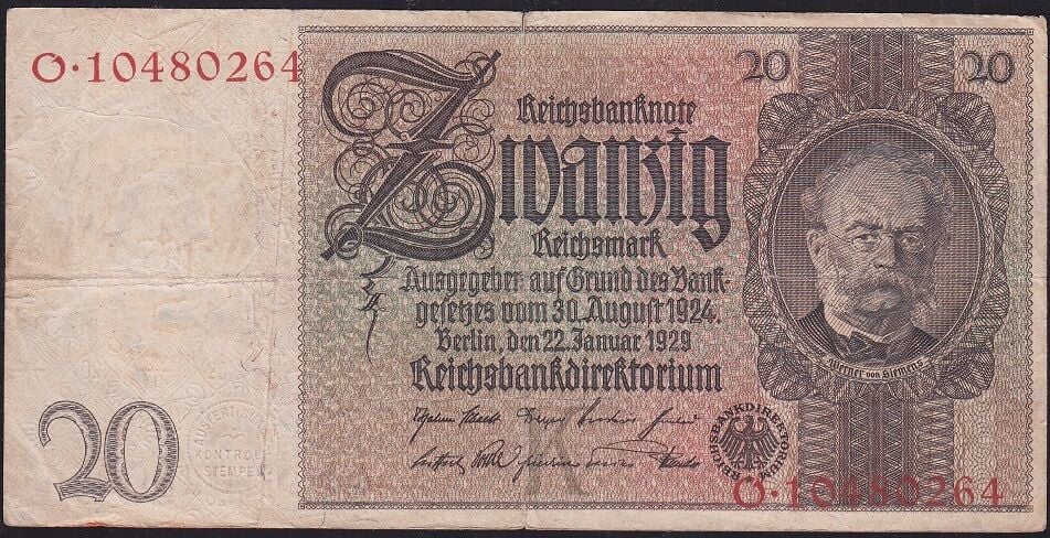 Almanya 20 Mark 1929 Temiz+