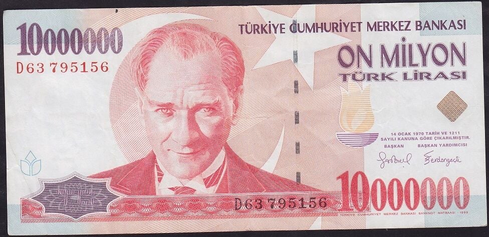 7.Emisyon 10.000.000 Lira D63 795156 Çok Temiz+