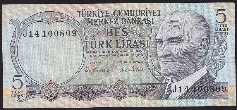 6.Emisyon 2.Tertip 5 Lira J14 100809 Çok Temiz+