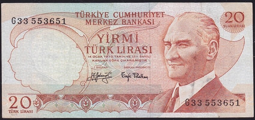 6.Emisyon 3.Tertip 20 Lira G33 553651 Çok Temiz