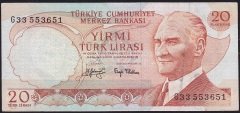 6.Emisyon 3.Tertip 20 Lira G33 553651 Çok Temiz