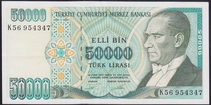 7.EMİSYON 2.TERTİP 50000 LİRA K56 954347 ÇİLALTI
