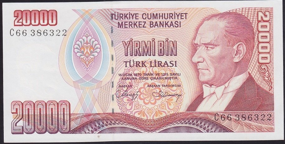 7.Emisyon 1.Tertip 20000 Lira C66 386322 Çilaltı Çil