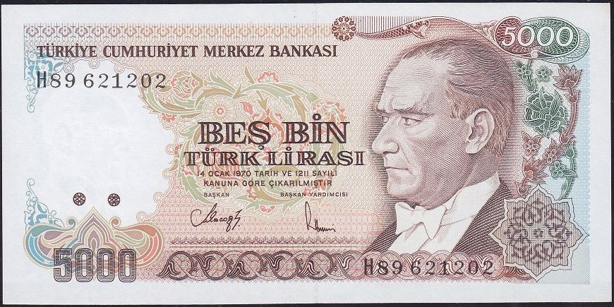 7.Emisyon 4.Tertip 5000 Lira H89 621202 Çilaltı Çil