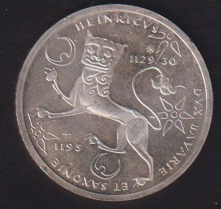 Almanya 10 Mark 1995 Gümüş (Aslan Henry'nin Ölümünün 800. Yıldönümü)