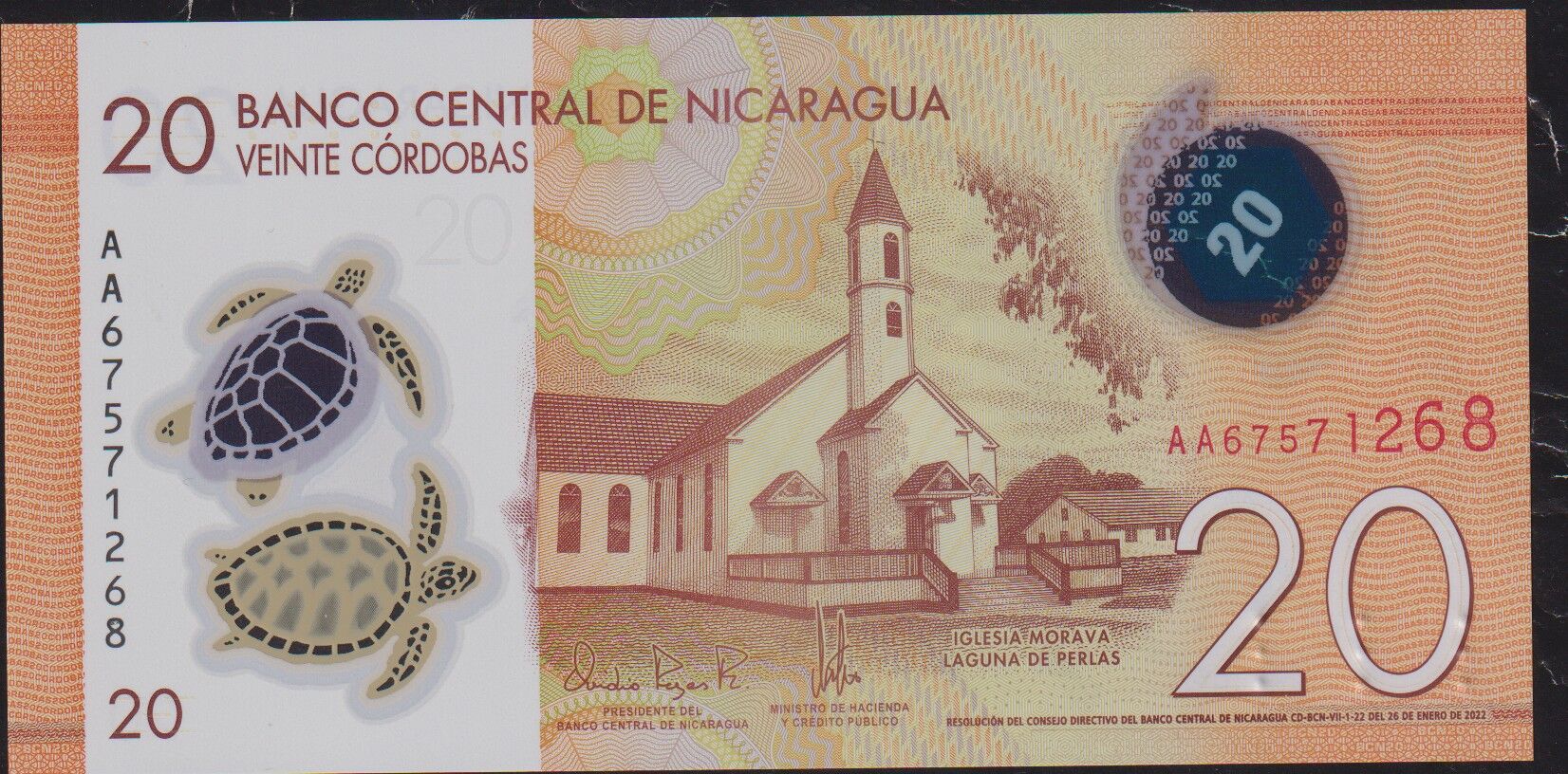 Nikaragua 20 Cordobas 2022 Çil Polimer