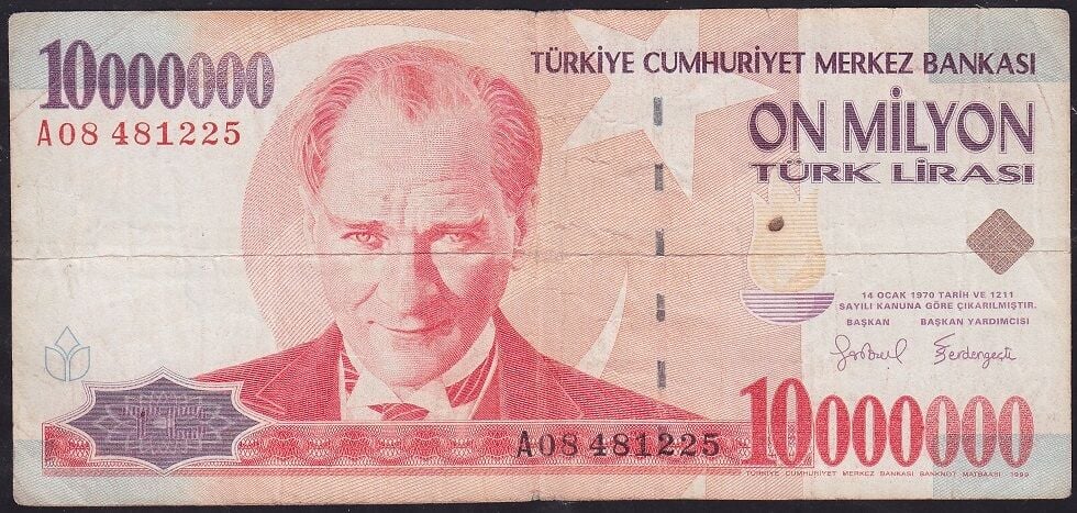 7.Emisyon 10.000.000 Lira A08 481225 Çok Temiz