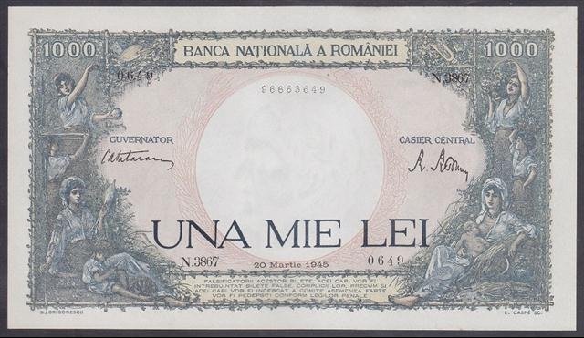 ROMANYA 1000 LEİ 1945 ÇİLALTI ÇİL P52