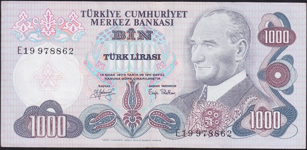 6.Emisyon 2.Tertip 1000 Lira E19 978862 Çok Çok Temiz+