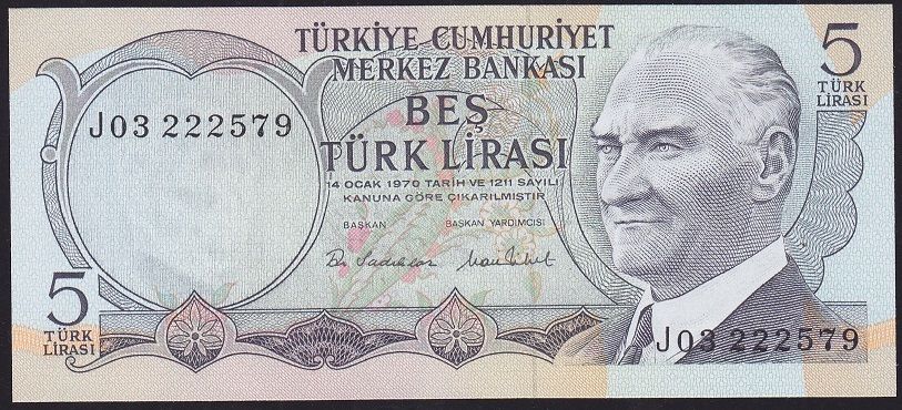6.Emisyon 2.Tertip 5 Lira J03 222579 Çil