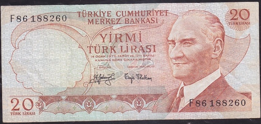 6.Emisyon 3.Tertip 20 Lira F86 188260 Çok Temiz