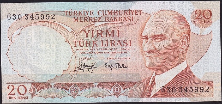 6.Emisyon 3.Tertip 20 Lira G30 345992 Çilaltı