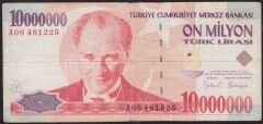 7.Emisyon 10.000.000 Lira A08 481225 Çok Temiz