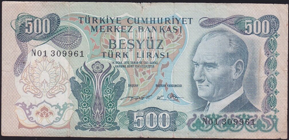 6.Emisyon 2.Tertip 500 Lira N01 309961 Temiz