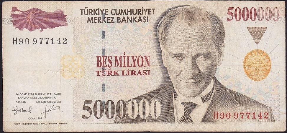 7.Emisyon 5 000 000 Lira H90 977142 Çok Temiz