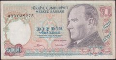 7.Emisyon 1.Tertip 5000 Lira A39 038275 Çok Temiz +