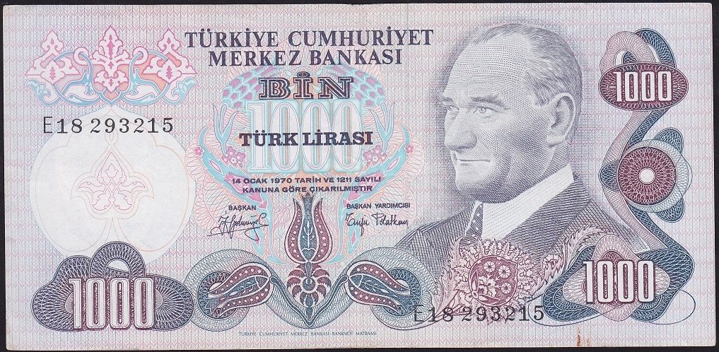 6.Emisyon 2.Tertip 1000 Lira E18 293215 Çok Temiz+
