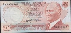 6.Emisyon 3.Tertip 20 Lira F78 934547 Çilaltı