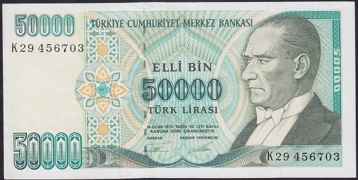 7.EMİSYON 2.TERTİP 50000 LİRA K29 456703 ÇÇT +