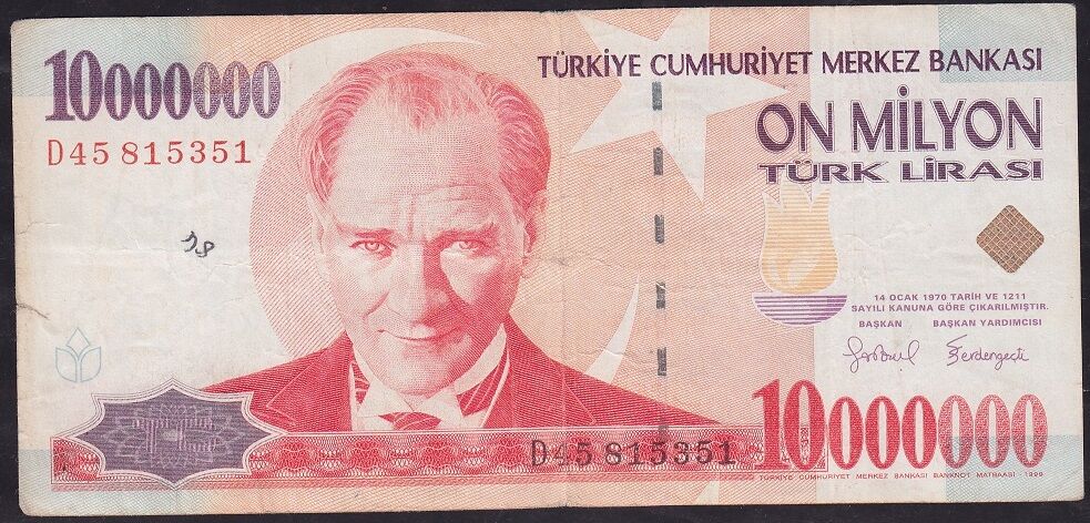7.Emisyon 10.000.000 Lira D45 815351 Temiz