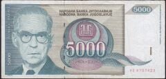 Yugoslavya 5000 Dinar 1992 Çok Temiz