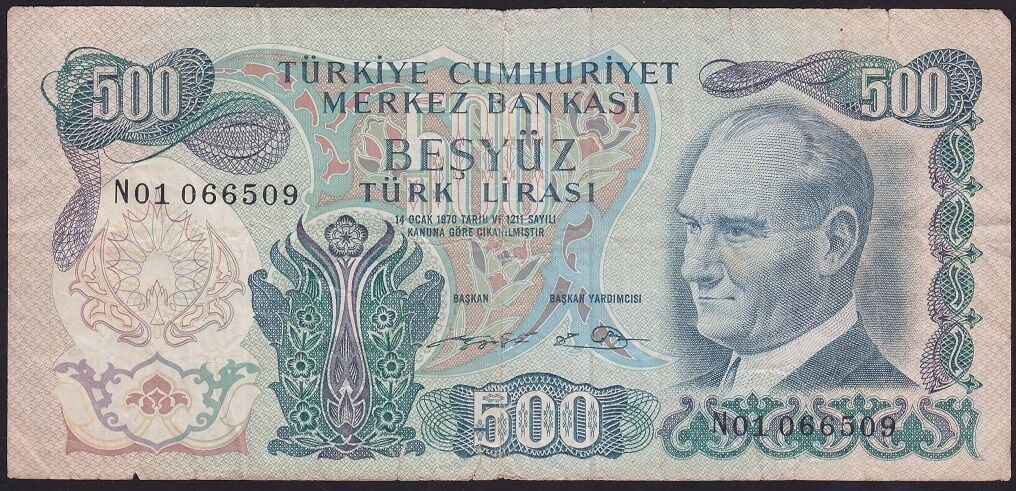 6.Emisyon 2.Tertip 500 Lira N01 066509 Temiz