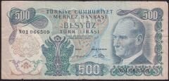 6.Emisyon 2.Tertip 500 Lira N01 066509 Temiz
