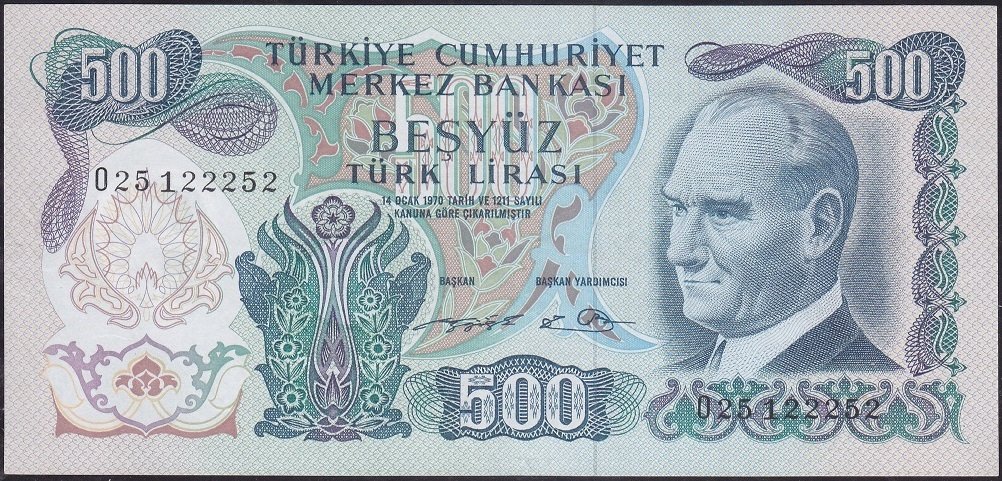 6.Emisyon 2.Tertip 500 Lira O25 122252 Çilaltı ( Düzlenmiş )