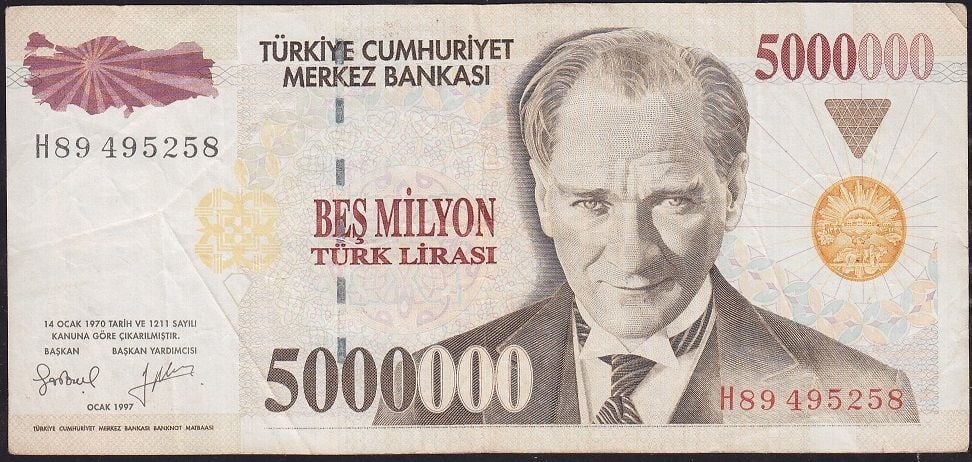 7.Emisyon 5 000 000 Lira H89 495258 Çok Temiz