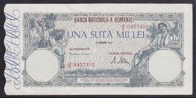 ROMANYA 100000 LEİ 1946 ÇÇT +   P58 eski kağıt para değerleri