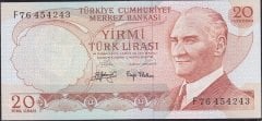6.Emisyon 3.Tertip 20 Lira F76 454243 Çilaltı