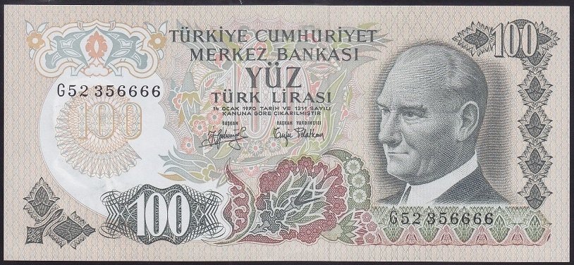 6.EMİSYON 2.TERTİP 100 LİRA G52 356666 ÇİLALTI