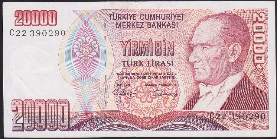 7.EMİSYON 1.TERTİP 20000 LİRA C22 390290 ÇÇT