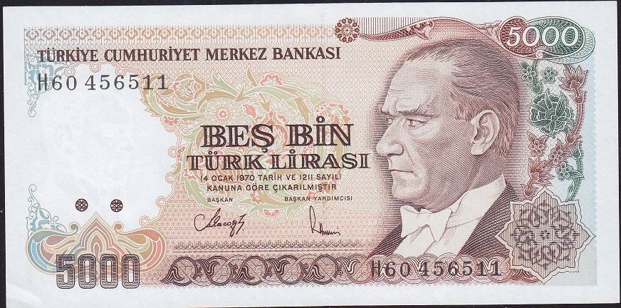 7.Emisyon 4.Tertip 5000 Lira H60 456511 Çilaltı Çil