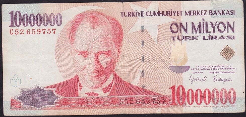 7.Emisyon 10.000.000 Lira C52 659757 Çok Temiz