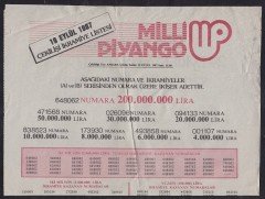 1987 19 EYLÜL PİYANGO LİSTESİ