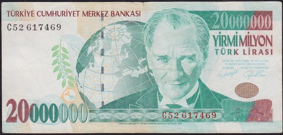 7.Emisyon 20 000 000 Lira C52 617469 Çok Temiz