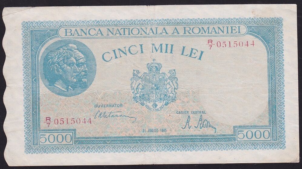 Romanya 5000 Lei 1945 Çok Çok Temiz