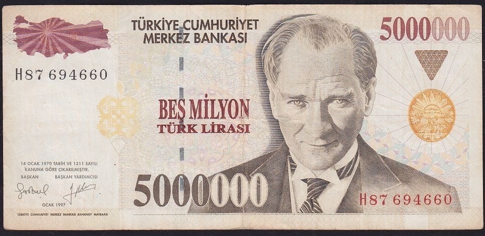 7.Emisyon 5 000 000 Lira H87 694660 Çok Temiz