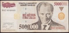 7.Emisyon 5 000 000 Lira H87 694660 Çok Temiz