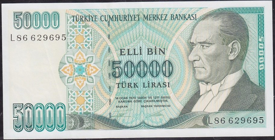 7.Emisyon 2.Tertip 50000 Lira L86 629695 Çok Çok Temiz