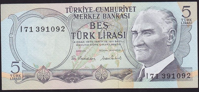 6.Emisyon 2.Tertip 5 Lira I71 391092 Çil