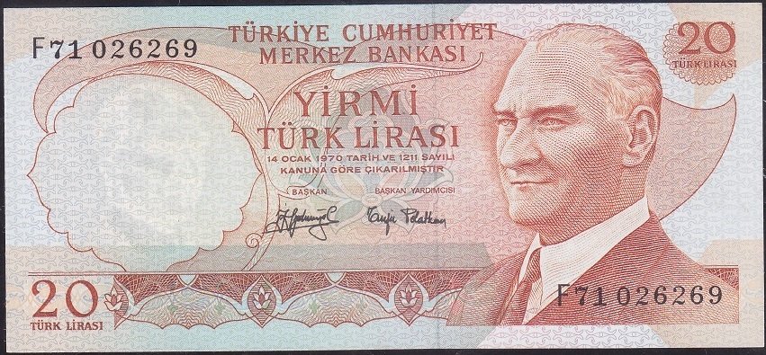 6.Emisyon 3.Tertip 20 Lira F71 026269 Çilaltı