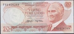 6.Emisyon 3.Tertip 20 Lira F71 026269 Çilaltı