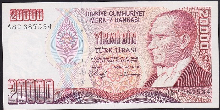 7.EMİSYON 1.TERTİP 20000 LİRA A82 387534 ÇİLALTI ÇİL