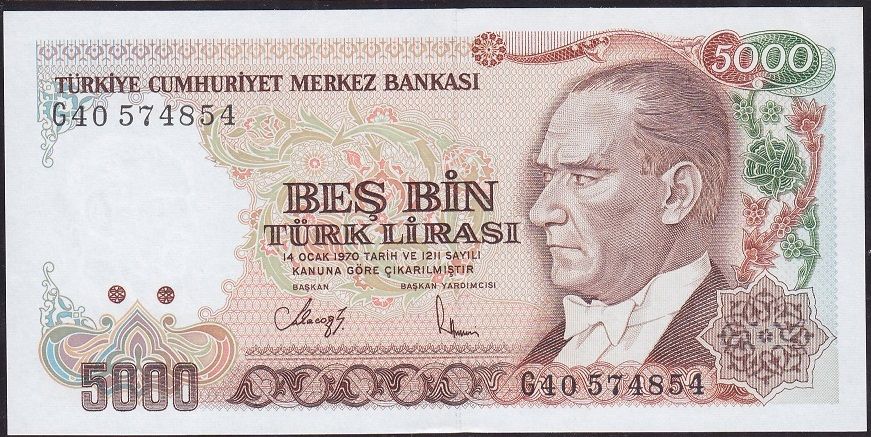 7.Emisyon 4.Tertip 5000 Lira G40 574854 Çil